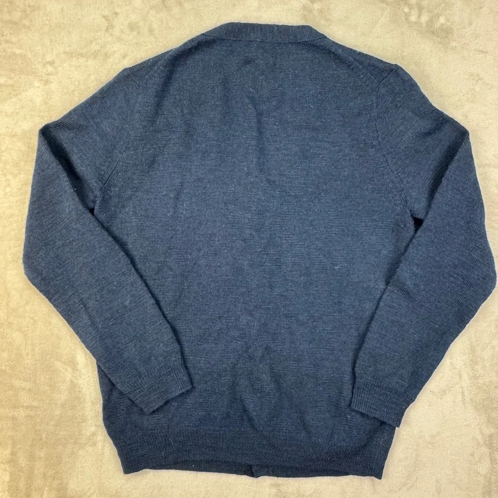 J. Crew Slate Blue Wool Cardigan with Brown Elbow Patches